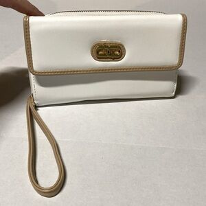 Chic White and Tan Clutch with Wristlet NWOT